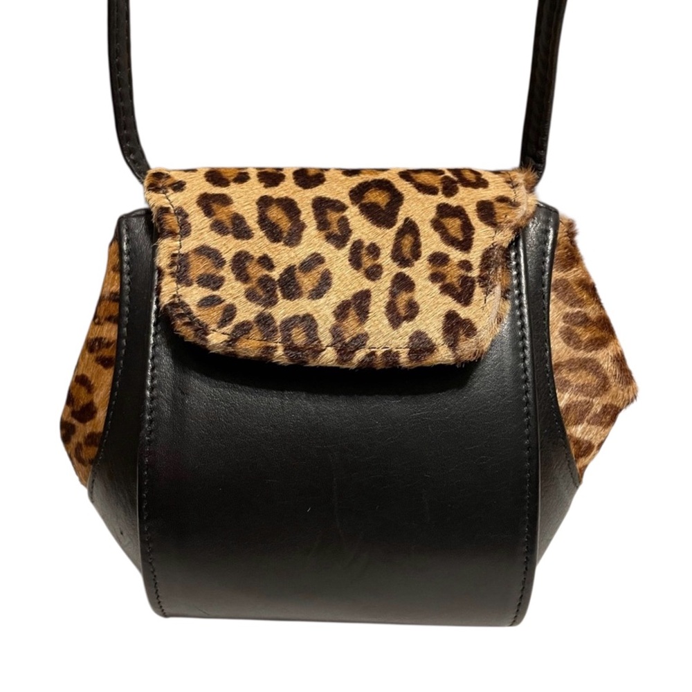 Vintage Mitra Genuine Leather Black and Faux Fur Small Shoulder Bag